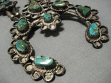 1900's Vintage Native American Navajo Green Turquoise Sterling Silver Squash Blossom Necklace-Nativo Arts