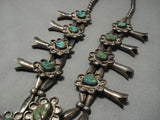 1900's Vintage Native American Navajo Green Turquoise Sterling Silver Squash Blossom Necklace-Nativo Arts