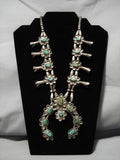 1900's Vintage Native American Navajo Green Turquoise Sterling Silver Squash Blossom Necklace-Nativo Arts