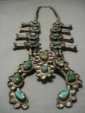 1900's Vintage Native American Navajo Green Turquoise Sterling Silver Squash Blossom Necklace-Nativo Arts
