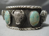Huge Heavy Buffalo Green Turquoise Native American Sterling Silver Bracelet-Nativo Arts