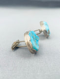 Speectacular Vintage Native American Navajo Morenci Turquoise Sterling Silver Cuff Links-Nativo Arts