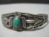Early 1900's Vintage Native American Navajo Turquoise Thunderbird Sterling Silver Bracelet-Nativo Arts