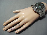 Colossal Navajo Native American Spiderweb Turquoise Sterling Silver Bracelet-Nativo Arts
