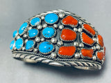 Dazzling Native American Navajo Turquoise Coral Sterling Silver Bracelet-Nativo Arts