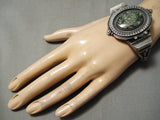 Thick Heavy Vintage Native American Navajo Green Spiderweb Turquoise Sterling Silver Bracelet-Nativo Arts