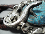 One Of The Biggest Craziest Native American Navajo Lizard Turquoise Sterling Silver Bolo Tie-Nativo Arts