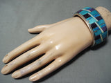 One Of The Most Intricate Native American Navajo Turquoise Opal Sterling Silver Bracelet-Nativo Arts