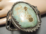Huge Vintage Native American Navajo Carico Lake Turquoise Sterling Silver Leaf Bracelet Old-Nativo Arts