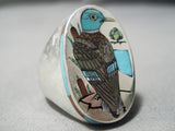 Important Zuni Native American Bird Artist Sterling Silver Turquoise Ring-Nativo Arts