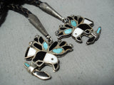 Native American Museum Flying Eagle Vintage Zuni Turquoise Inlay Sterling Silver Bolo Tie-Nativo Arts