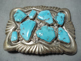 Gigantic Vintage Native American Zuni Old Kingman Turquoise Sterling Silver Buckle-Nativo Arts