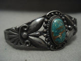 1930's Heavy Patina Vintage Navajo Domed Cerrillos Turquoise Native American Jewelry Silver Bracelet-Nativo Arts