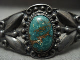 1930's Heavy Patina Vintage Navajo Domed Cerrillos Turquoise Native American Jewelry Silver Bracelet-Nativo Arts