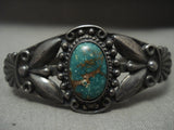1930's Heavy Patina Vintage Navajo Domed Cerrillos Turquoise Native American Jewelry Silver Bracelet-Nativo Arts