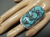 Native American Triple Horse Hand Carved Sterling Silver Turquoise Ring-Nativo Arts