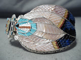 One Of The Most Intricate Native American Zuni Turquoise Inlay Sterling Silver Bracelet-Nativo Arts