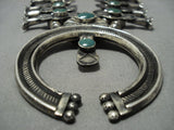 1940's Vintage Native American Jewelry Navajo Green Turquoise Sterling Silver Squash Blossom Necklace-Nativo Arts