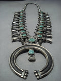 1940's Vintage Native American Jewelry Navajo Green Turquoise Sterling Silver Squash Blossom Necklace-Nativo Arts