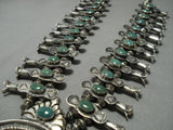 1940's Vintage Native American Jewelry Navajo Green Turquoise Sterling Silver Squash Blossom Necklace-Nativo Arts