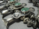 1940's Vintage Native American Jewelry Navajo Green Turquoise Sterling Silver Squash Blossom Necklace-Nativo Arts