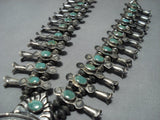 1940's Vintage Native American Jewelry Navajo Green Turquoise Sterling Silver Squash Blossom Necklace-Nativo Arts