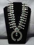 1940's Vintage Native American Jewelry Navajo Green Turquoise Sterling Silver Squash Blossom Necklace-Nativo Arts