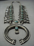 1940's Vintage Native American Jewelry Navajo Green Turquoise Sterling Silver Squash Blossom Necklace-Nativo Arts