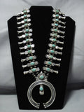 1940's Vintage Native American Jewelry Navajo Green Turquoise Sterling Silver Squash Blossom Necklace-Nativo Arts