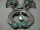 1940's Vintage Native American Navajo Royston Turquoise Sterling Silver Squash Blossom Necklace-Nativo Arts