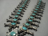 1940's Vintage Native American Navajo Royston Turquoise Sterling Silver Squash Blossom Necklace-Nativo Arts