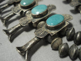 1940's Vintage Native American Navajo Royston Turquoise Sterling Silver Squash Blossom Necklace-Nativo Arts