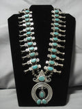 1940's Vintage Native American Navajo Royston Turquoise Sterling Silver Squash Blossom Necklace-Nativo Arts