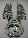 1940's Vintage Native American Navajo Royston Turquoise Sterling Silver Squash Blossom Necklace-Nativo Arts
