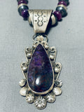 One Of The Most Beautiful Vintage Native American Navajo Sugulite Sterling Silver Necklace-Nativo Arts