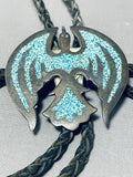 Unique Vintage Native American Navajo Turquoise Chip Inlay Sterling Silver Waterbird Bolo-Nativo Arts