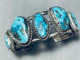Rare Turquoise Vintage Native American Navajo Morenci Turquoise Sterling Silver Bracelet-Nativo Arts