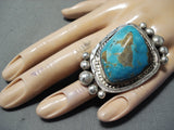 Ray Nez Native American Navajo Kingman Turquoise Sterling Silver Ring-Nativo Arts
