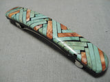 Native American Incredible Vintage Santo Domingo Rosetta Green Turquoise Hair Barrette Clip-Nativo Arts