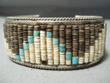 Incredible Detail! Vintage Native American Navajo Turquoise Heishi Sterling Silver Bracelet Old-Nativo Arts