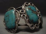 1950's Enormous Old Navajo Green Turquoise Native American Jewelry Silver Bracelet-Nativo Arts