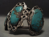 1950's Enormous Old Navajo Green Turquoise Native American Jewelry Silver Bracelet-Nativo Arts