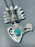 Most Detailed Kachina Eagle Turquoise Vintage Native American Navajo Sterling Silver Necklace-Nativo Arts
