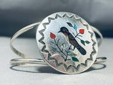 Happy Life Bird Native American Navajo Coral Sterling Silver Inlay Bracelet-Nativo Arts