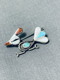 Whimsical Vintage Native American Zuni Turquoise Sterling Silver Roadrunner Pin-Nativo Arts