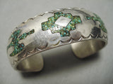 Museum Quality!! Vintage Native American Navajo Heavy Green Turquoise Sterling Silver Bracelet-Nativo Arts