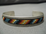 Striming Intricate Vintage Native American Navajo Turquoise Bead Sterling Silver Bracelet-Nativo Arts