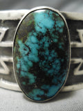 Native American Heavy Rare Royston Turquoise Geometric Sterling Silver Bracelet Cuff-Nativo Arts