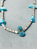 Outstanding Vintage Native American Navajo 7 Turquoise Heishi Sterling Silver Choker Necklace-Nativo Arts
