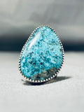 Magnificent J. Tsosie Signed Native American Navajo Kingman Turquoise Sterling Silver Ring-Nativo Arts
